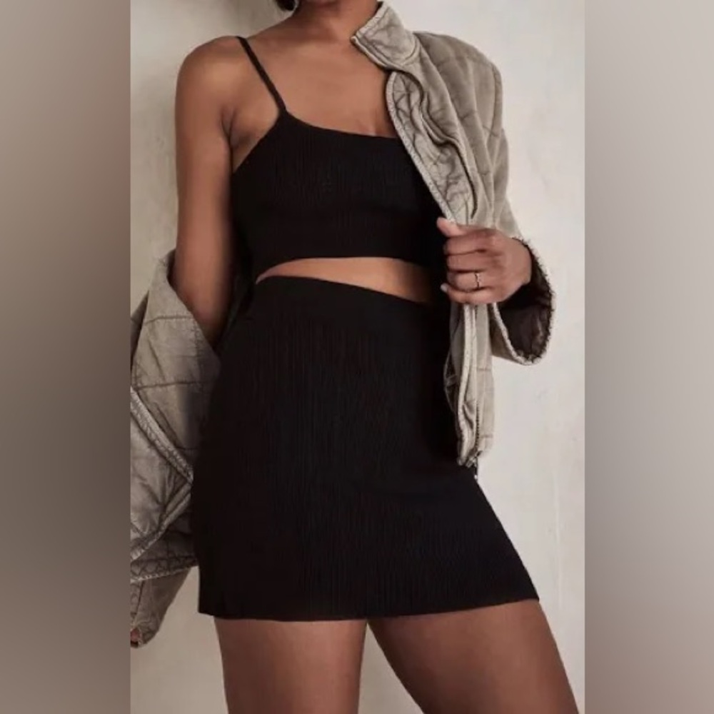 Intimately Free People Black 90’s Babe Sweater Set Skirt and Cropped Tanktop